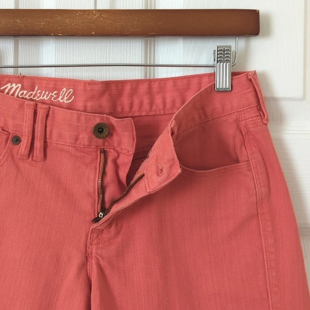 Madewell Classic Relaxed Mid Rise Cut Off Frayed Hem Jean Shorts Coral Pink 26 - Picture 3 of 11
